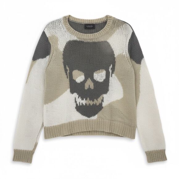 Wooden Ships Sweaters - Wooden Ships Skull Motif Crewneck Open Knit Sweater Size XS Camouflage